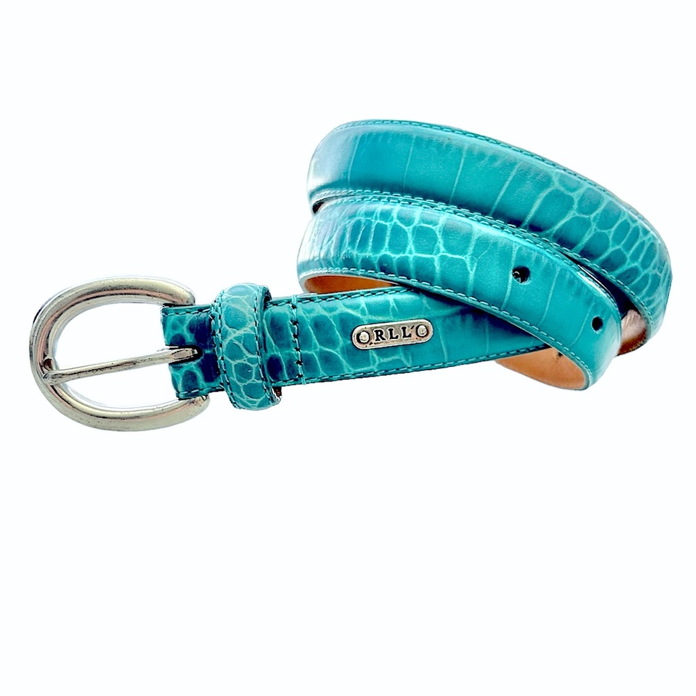 Ralph Lauren Turquoise Croc-Embossed Belt
